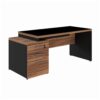 Mesa PEDESTAL RETA C/ VIDRO (03 Gav.) – 1,92X0,70m NOGAL SEVILHA/PRETO