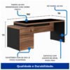 Mesa PEDESTAL RETA C/ VIDRO (03 Gav.) – 1,92X0,70m NOGAL SEVILHA/PRETO - Imagem 3