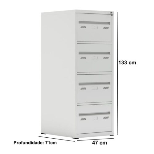 Arquivo de Aço 04 Gavetas – CHAPA # 22- Com TRILHO TELESCÓPICO – (71cm)