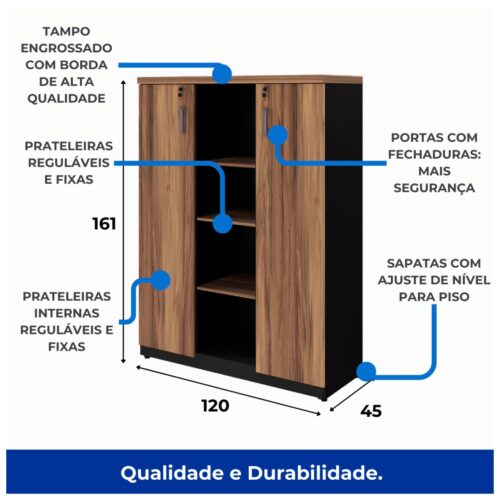 Armário Alto Credenza com Nicho – 1,61×1,20×0,45m NOGAL SEVILHA/PRETO - Imagem 3
