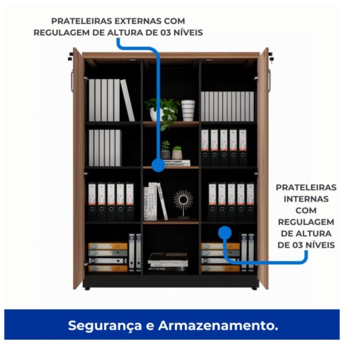Armário Alto Credenza com Nicho – 1,61×1,20×0,45m NOGAL SEVILHA/PRETO - Imagem 2