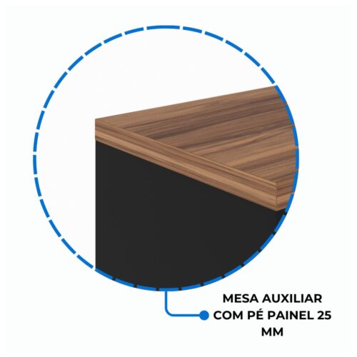 Mesa de Escritório em L 1,50m – Sem Gavetas NOGAL SEVILHA PRETO - Imagem 3