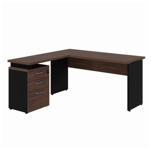 Mesa Escritório em “L” c/ Gaveteiro 1,50×1,50m MARSALA/PRETO