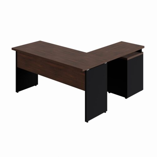 Mesa Escritório em “L” c/ Gaveteiro 1,50×1,50m MARSALA/PRETO - Imagem 2