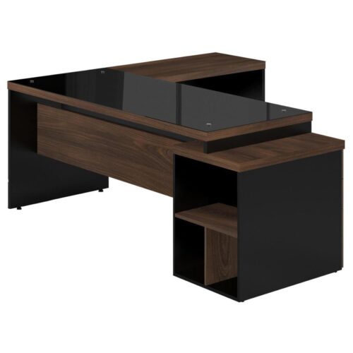 Mesa PEDESTAL VIDRO FUMÊ com MESA AUXILIAR – 1,92×1,60m MARSALA  PRETO - Imagem 5