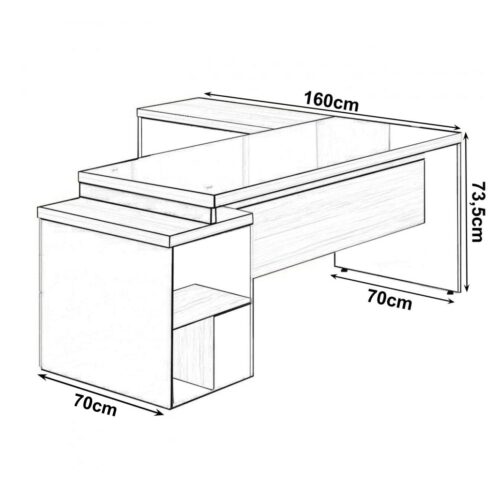 Mesa PEDESTAL VIDRO FUMÊ com MESA AUXILIAR – 1,92×1,60m MARSALA  PRETO - Imagem 3