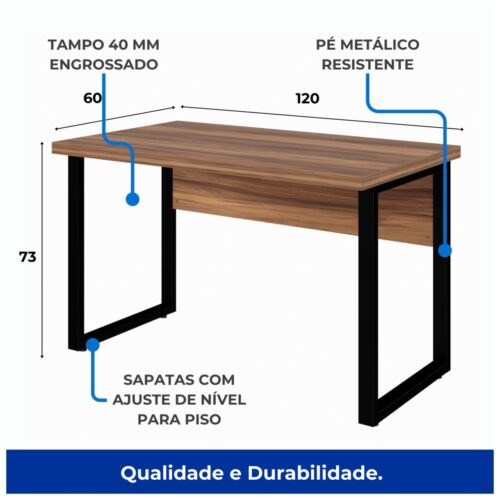 Mesa Escritório (pé quadrado) – 1,20×0,60m – S Gavetas – NOGAL SEVILHAPRETO - Image 2