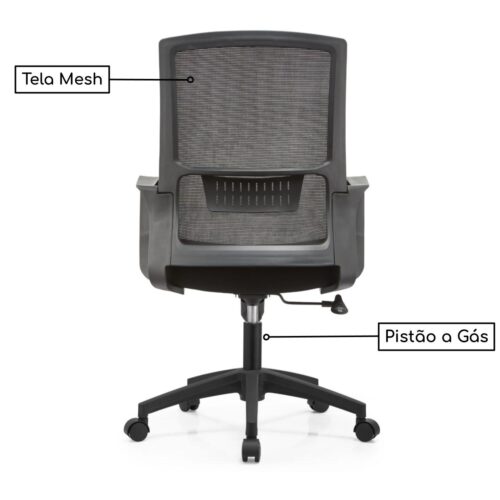 Cadeira de Escritório Presidente tela OSAKA Giratória – Cor Preto  (PMD) - Imagem 3