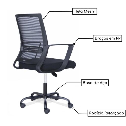 Cadeira de Escritório Diretor Tela JOY – Cor Preto - Imagem 2