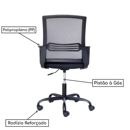 Cadeira de Escritório Diretor Tela JOY – Cor Preto - Imagem 4