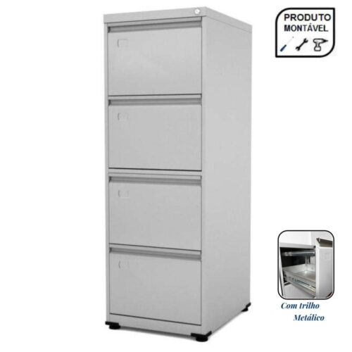 Arquivo de Aço 04 Gavetas – CHAPA # 26 – S/ TRILHO – (57cm)  CZ/CZ – PANDIN