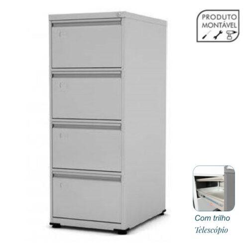 Arquivo de Aço 04 Gavetas – CHAPA # 24 – TRILHO TELESCÓPICO – (67cm) PANDIN