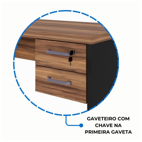 Mesa de Escritório c/Gavetas 1,50×0,60m NOGAL SEVILHA - PRETO - Image 3
