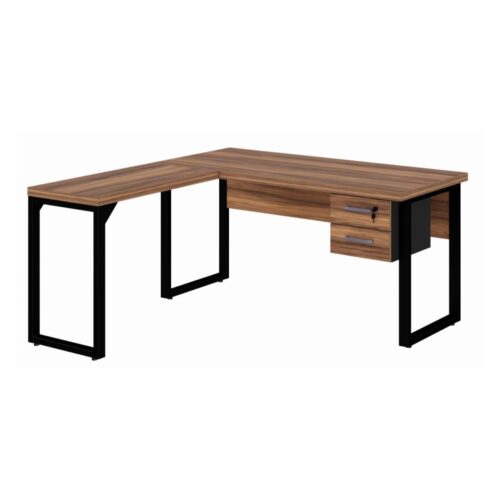 Mesa em L  1,50m + Mesa Auxiliar – C/ Gavetas NOGAL SEVILHA - PRETO