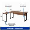 Mesa em L 1,70m + Mesa Auxiliar – S/ Gavetas NOGAL SEVILHA PRETO - Imagem 3