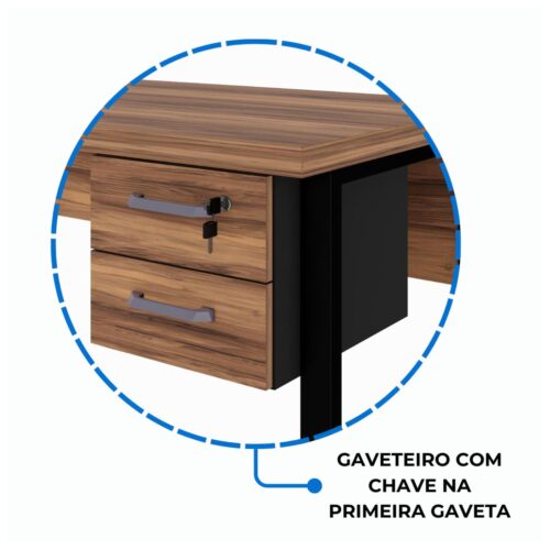 Mesa em L  1,70m + Mesa Auxiliar – C/ Gavetas NOGAL SEVILHA - PRETO - Imagem 3