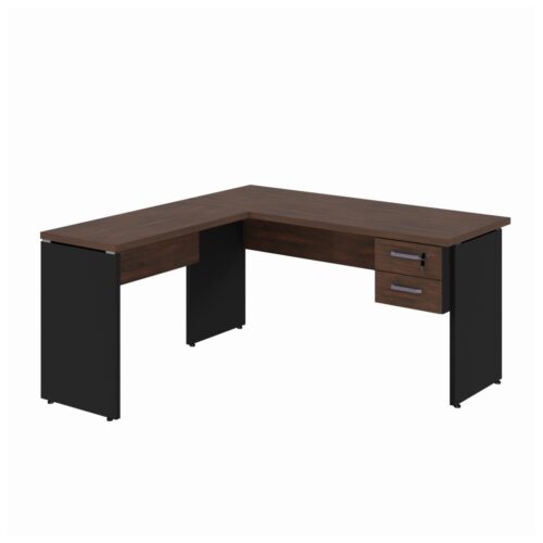 Mesa em L (Mesa 1,35m + Mesa Auxiliar) – C/ Gavetas MARSALA/PRETO