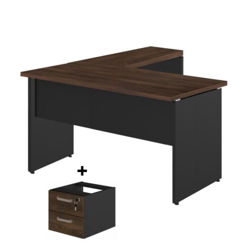 Mesa em L (Mesa 1,35m + Mesa Auxiliar) – C/ Gavetas MARSALA/PRETO - Imagem 2