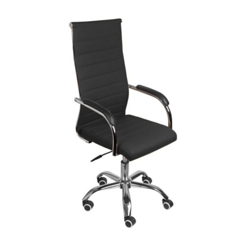 Produto: Cadeira de Escritório LONDON Giratória – Base Cromada – COR PRETO 31089 Modelo: Cadeira para Escritório Referência do Modelo: Cadeira de Escritório Florença Giratória – Base Cromada Cor: Preto Estofado: PU (Poliuretano) Material da Base: Base Cromado Garantia do Fornecedor: 24 Meses