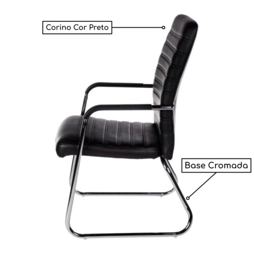 Poltrona para Escritório Fixa ATREUS Estofada – Cor Preto - Imagem 2