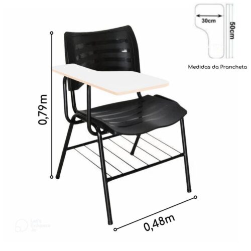 Cadeira Universitária Plástica Prancheta MDF – COR PRETO - Imagem 2