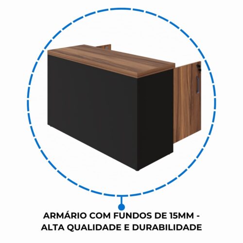 Armário Baixo Credenza – 1,20×0,74X0,45m NOGAL SEVILHA/PRETO - Imagem 2